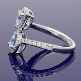 18ct White Gold Pear Cut Aquamarine & Diamond Toi et Moi Ring