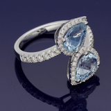 18ct White Gold Pear Cut Aquamarine & Diamond Toi et Moi Ring