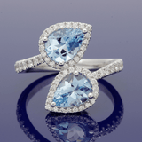 18ct White Gold Pear Cut Aquamarine & Diamond Toi et Moi Ring