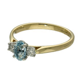 9ct Yellow Gold Oval Aquamarine & Diamond Trilogy Ring