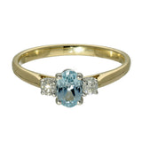9ct Yellow Gold Oval Aquamarine & Diamond Trilogy Ring