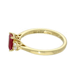 18ct Yellow Gold Emerald Cut 0.75ct Ruby and Diamond 3 Stone Ring