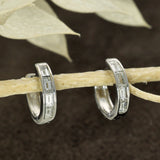 9ct White Gold Small 0.46ct Emerald Cut Diamond Hoop Earrings 11mm