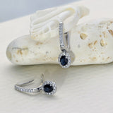 9ct White Gold Oval Sapphire and Diamond Cluster Drop Hoop Earrings