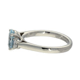 Platinum Oval Cut 1ct Oval Aquamarine and Diamond Trilogy Ring
