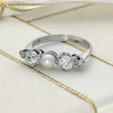 Vintage Palladium Old Cut Diamond & Pearl 5 Stone Ring