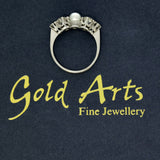 Vintage Palladium Old Cut Diamond & Pearl 5 Stone Ring