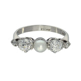 Vintage Palladium Old Cut Diamond & Pearl 5 Stone Ring