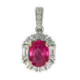 18ct White Gold Oval 0.96ct Ruby & Diamond Halo Pendant