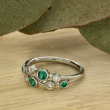 Platinum Emerald and Diamond 2 Row Bubble Ring