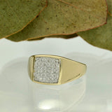 9ct Yellow Gold 0.18ct Diamond Pave Set Square Signet Ring