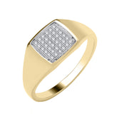 9ct Yellow Gold 0.18ct Diamond Pave Set Square Signet Ring