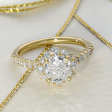 18ct Yellow Gold Laboratory-Grown 1.34ct Cushion Cut Diamond With Round Diamond Halo & Shoulders Rin