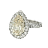 Pre-loved Platinum GIA Certificated 3ct Pear Cut Diamond Shoulders Halo Ring