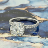 Platinum Laboratory-Grown Diamond 3ct Round Solitaire with Hidden Halo & Shoulder Diamonds