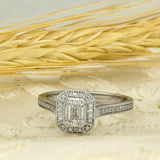 Platinum 0.50ct Emerald Cut Diamond Halo Ring with Diamond Shoulders