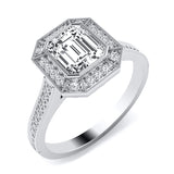 Platinum 0.50ct Emerald Cut Diamond Halo Ring with Diamond Shoulders