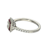 Platinum Ruby and Diamond Square Cluster Shoulders Ring