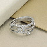 Platinum Triple Row Diamond Wave Ring With Bezel Set Diamond Bubbles