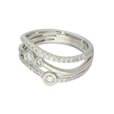 Platinum Triple Row Diamond Wave Ring With Bezel Set Diamond Bubbles