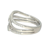 Platinum Triple Row Diamond Wave Ring With Bezel Set Diamond Bubbles