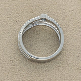 Platinum Triple Row Diamond Wave Ring With Bezel Set Diamond Bubbles