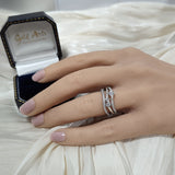 Platinum Triple Row Diamond Wave Ring With Bezel Set Diamond Bubbles