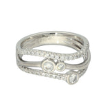 Platinum Triple Row Diamond Wave Ring With Bezel Set Diamond Bubbles