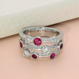 Platinum Ruby and Diamond Bezel Set Triple Row Bubble Ring