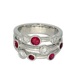 Platinum Ruby and Diamond Bezel Set Triple Row Bubble Ring