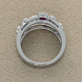 Platinum Ruby and Diamond Bezel Set Triple Row Bubble Ring