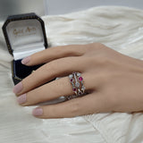 Platinum Ruby and Diamond Bezel Set Triple Row Bubble Ring