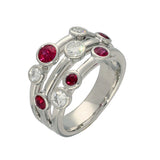 Platinum Ruby and Diamond Bezel Set Triple Row Bubble Ring