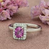Platinum 1.5ct Pink Sapphire and Diamond Square Halo Ring