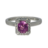 Platinum 1.5ct Pink Sapphire and Diamond Square Halo Ring