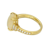 18ct Yellow Gold 2.95ct Oval Yellow Opal Ring with Baguette and Round Diamond Set Shoulders