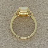 18ct Yellow Gold 2.95ct Oval Yellow Opal Ring with Baguette and Round Diamond Set Shoulders