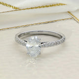 9ct White Gold Laboratory-Grown 1ct Oval Diamond Solitaire Shoulders Ring