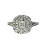 Pre-loved Platinum Certificated 0.51ct Cushion Cut Diamond Double Halo Ring