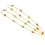 18ct Yellow Gold 18" 5.55ct Oval Multicolour Sapphire Yard Necklace Bezel Setting