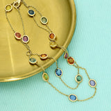 18ct Yellow Gold 18" 5.55ct Oval Multicolour Sapphire Yard Necklace Bezel Setting