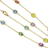 18ct Yellow Gold 18" 5.55ct Oval Multicolour Sapphire Yard Necklace Bezel Setting