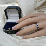 Platinum Cushion Cut Sapphire 3 Stone Diamond Halo Cluster Ring