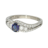 18ct White Gold Blue Sapphire and Diamond Twist Cluster Ring