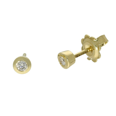 Gold earrings with diamond studs on a white background