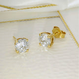 18ct Yellow Gold 4-Claw 2ct Round Laboratory-Grown Diamond Stud Earrings
