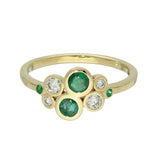 9ct Yellow Gold Emerald and Diamond Bubble Cluster Ring
