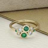 9ct Yellow Gold Emerald and Diamond Bubble Cluster Ring