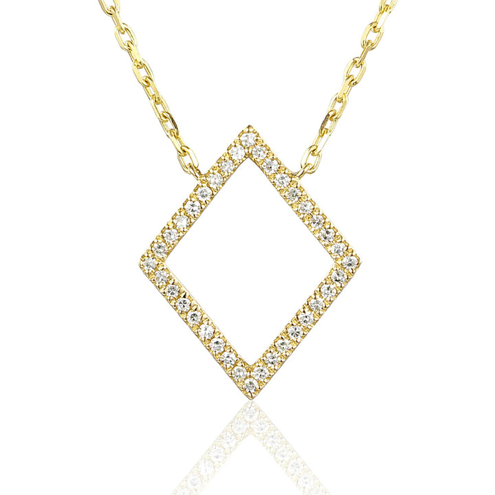 9ct Gold Diamond Set Diamond Shape Outline Geometric Pendant