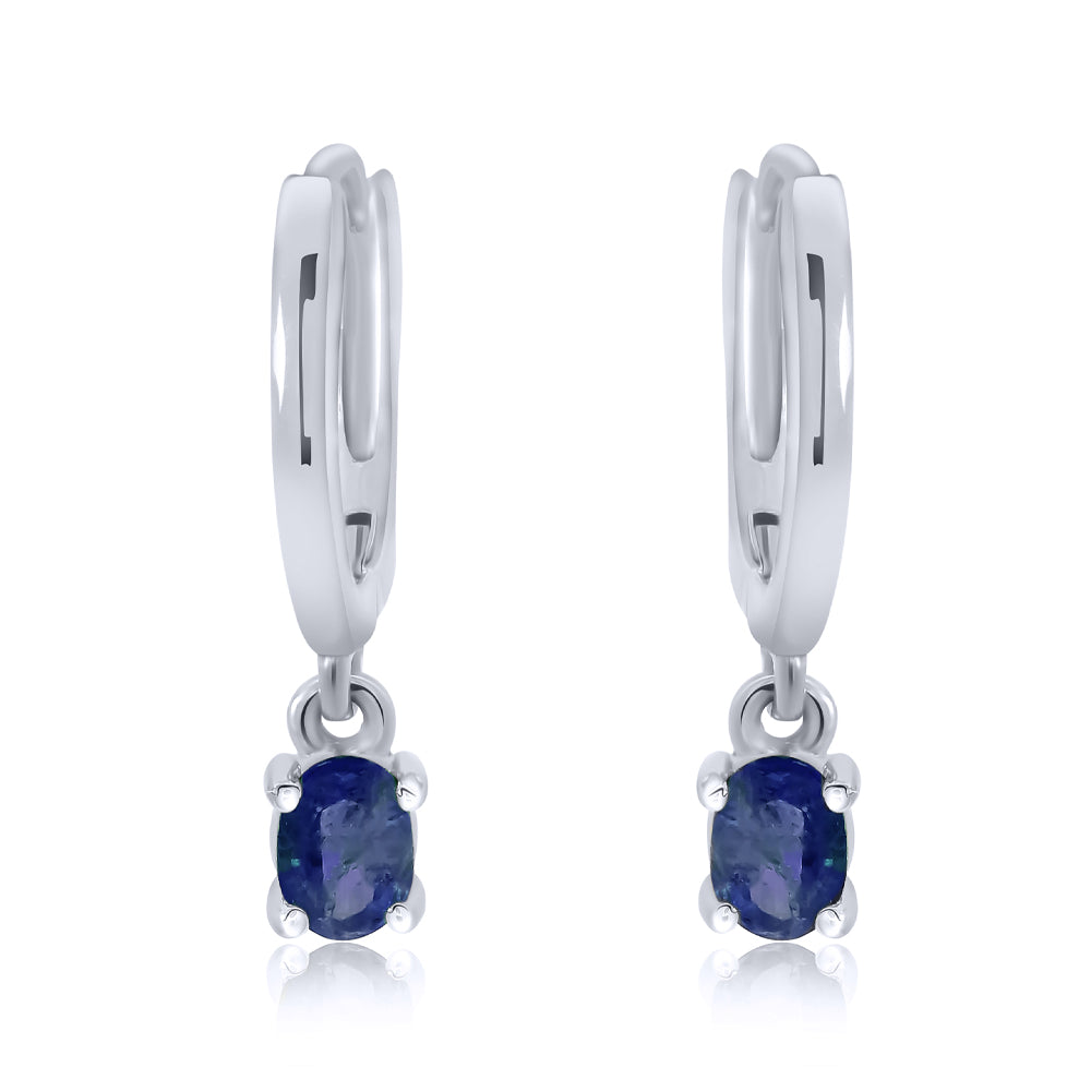 9ct White Gold Oval Sapphire Drop Huggie Hoop Earrings